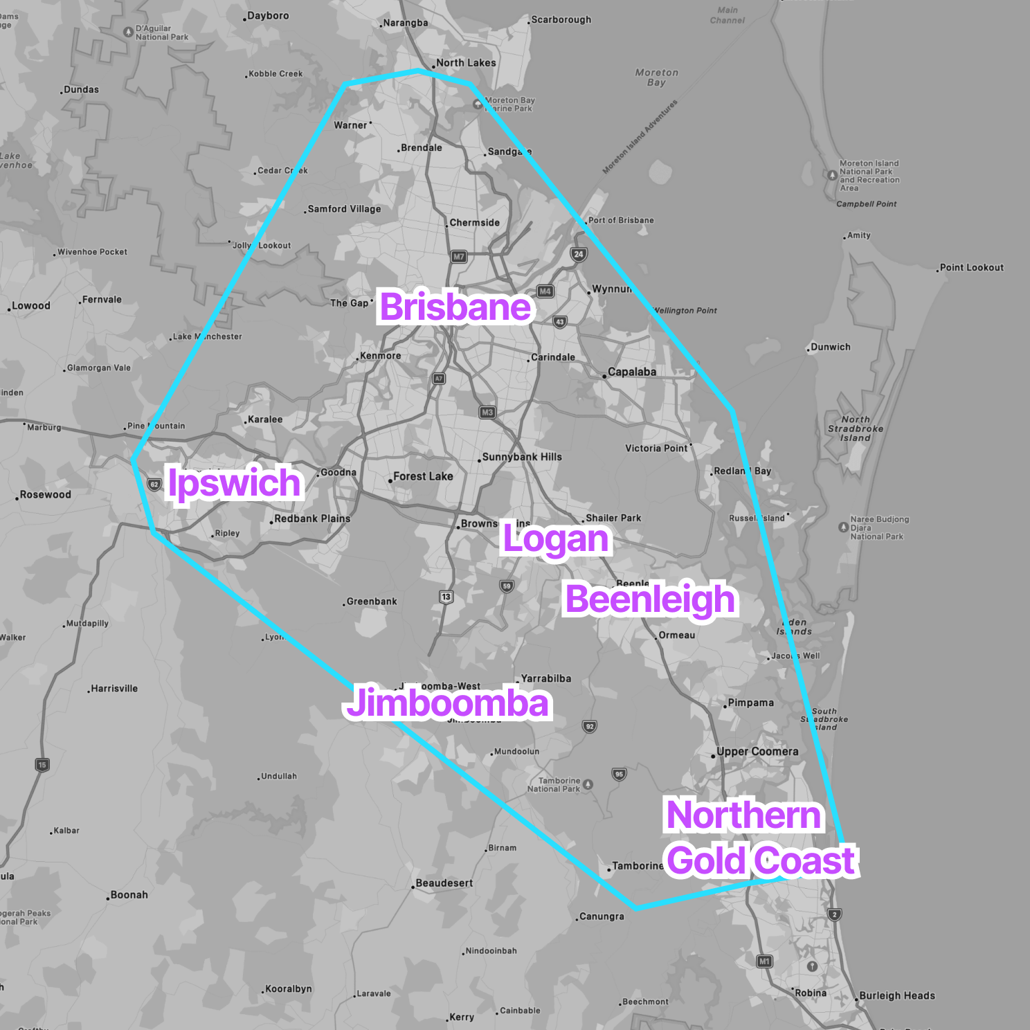 A map showing the service areas we cover
